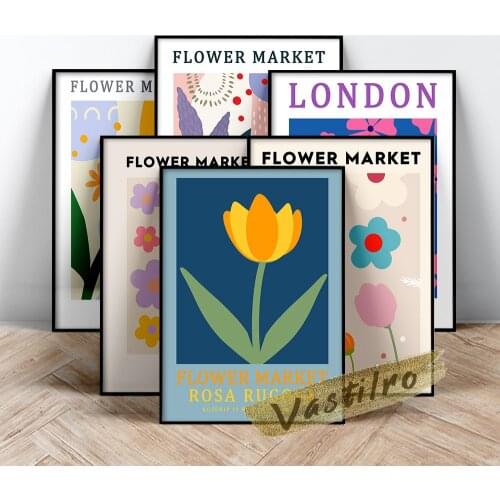 Flower Market Poster, Gallery Botanical Wall Art Canvas Painting, Flower Shop Gift Modern Home Decor Living Room Wall Picture