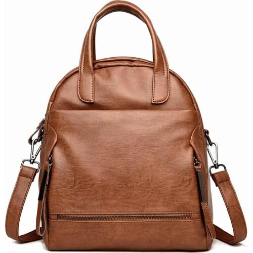 Casual Female Leather Solid Backpack Women Shoulder Bags Vintage Backpacks Quality School Bags for Girls Women Mochila Feminina