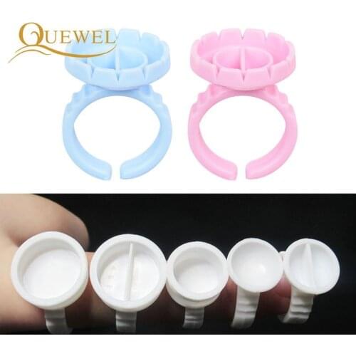 Quewel Disposable Eyelashes Glue Ring 100Pcs Adhesive Palette Holder Volume Fans Eyelash Extension Rings Container Wholesale