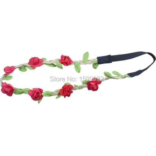 Handmade Red Mini Paper Plum Toddler Flower Crown Women Girls Kids Boho Hair Accessories Bridal Hairband Stretch Burlap Headband