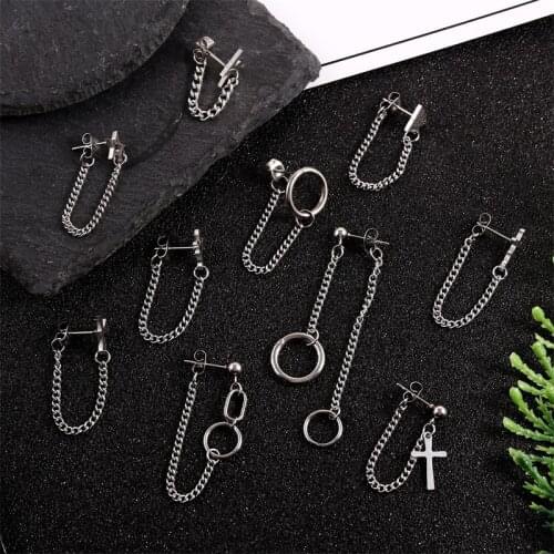 1 Pcs Trendy Geometric Earrings Cross Star Chain Stud Earrings For Women And Men Fashion Jewelry Accessories