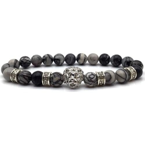 Charm Lion Bracelet Men 2020 New Fashion Vintage Men Bracelet Classic Stone Bead Bracelets & Bangles For Men Jewelry Gift