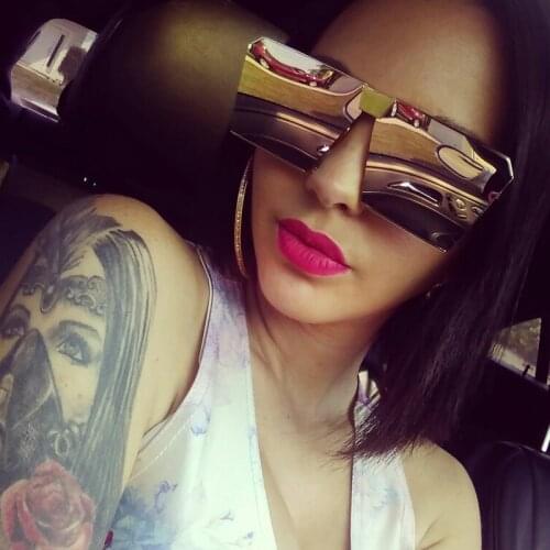 Oversized Square Rimless Sunglasses Women Men Mirror Flat top Big Glasses 2020 Brand Designer Sun Glasses For Female