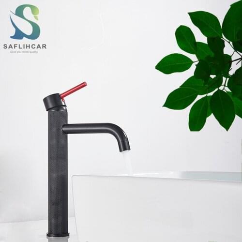 Contemporary Bathroom Basin Faucet Black and Red Bump Color Simple Fashion Sink Faucet Single Handle Hot and Cold Mixer Taps