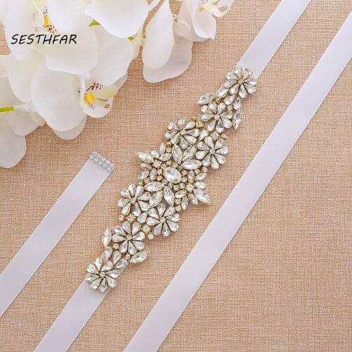 SESTHFAR Rhinestones Wedding Belt Gold Diamond Bridal Belt Crystal Belt For Wedding Accessories
