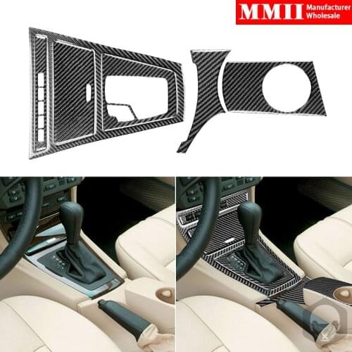 For BMW X3 E83 2004-2010 Gear Panel Water Cup Holder Cover Trim Sticker Set Real Carbon Fiber Interior Decoration Accessories