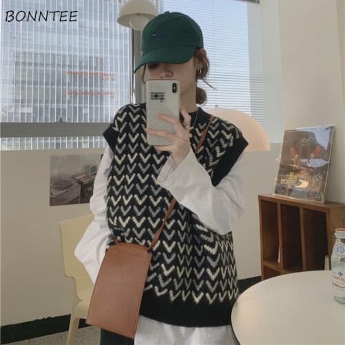 Women Sets 2 Piece Solid Minimalist Long Sleeve T-shirt Patchwork O-neck Knitting Sweater Vest Leisure Autumn All-match Ulzzang