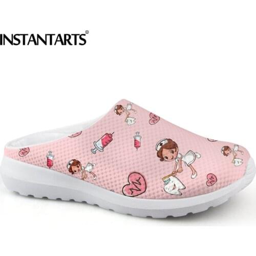 INSTANTARTS Womens Mesh Sandals Nurse Doctor Premium Sketch Physio Print Casual Beach Slipper Home Medical Shoes Chaussure Femme