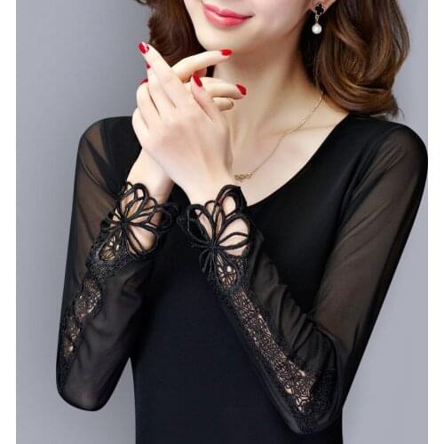 Embroidery Women Spring Autumn Style Lace blouses Shirts Lady Casual Long Sleeve O-Neck Lace Blusas Tops DD8050