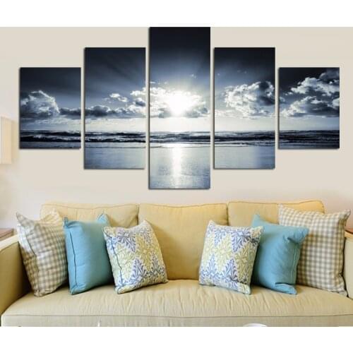 5 Panels Wall Art Pictures Romantic Beach Lovely Stone Seascape Canvas Painting On The Wall Modern Wall Pictures For Living Room