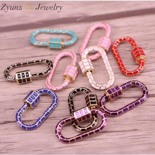 5PCS, Mix Color Stripe Jewelry Clasps Oval Enamel Lock Carabiner Copper Connector For Jewelry Making