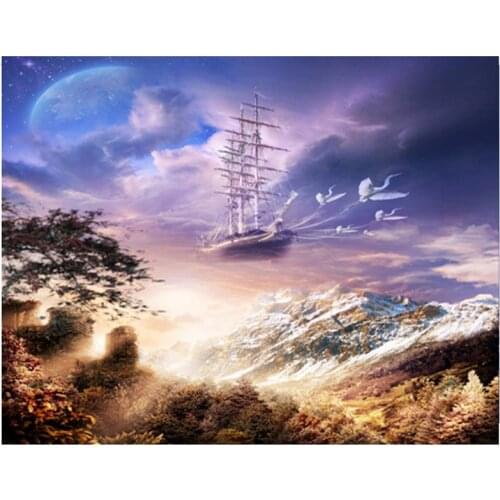 5D Diy Diamond Painting sailboat Scenery diamond Embroidery landscape Cross Stitch Kit round square rhinestones ChristmasZP-2431