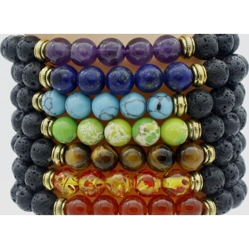 8mm uj5 elastic adjusted black volcanic lava Bracelet Stone bead essential oils diffuser agate turquoise yellow Tigerey