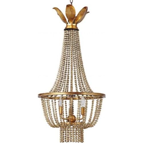 Antique retro gold chandelier vintage wood beaded chandelier french loft hanging suspension light fixtures kitchen dining room