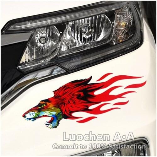 Car Stickers Wolfs Fire Blaze Printing Colorful Creative Decals Colorful Waterproof Auto Tuning Styling 28x10cm & 44x12cm D16