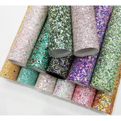Sequin Colorful Shiny Chunky Glitter Faux Leather Fabric Sheet for Making Shoe/Bag/Hair Bow/DIY Accessories