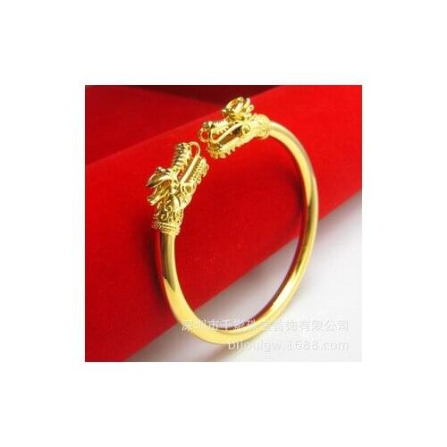 Bangles tools VALUABLE Solid REAL 999 check 100% Yellow Brass Womens wedding leader Dragon Bracelets Golden