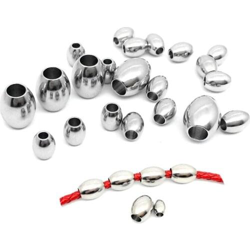 20pcs Stainless Steel Long Oval Shape Spacer Bead Big Hole Charm Bead Fit Leather Necklace Bracelet For DIY Jewelry Making