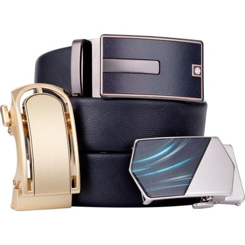 3 Pack Black Leather Belt for Men Automatic Sliding Buckle Designer Buckle Waist Strap Changable Belt Gift for Male Barry.Wang