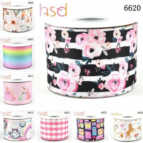 HSDRibbon 38MM 75MM all size heat transfer printed flower pattern series Grosgrain Ribbon