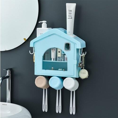 Creative Wall Mounted Makeup Storage Box Dust Proof Household Toothpaste Dispenser Waterproof Cosmetics Storage Organizer