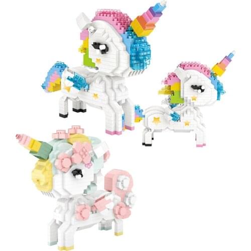 Hot classic Cartoon Mythical creators rainbow cherry UNICORN Pegasus minicraft model bricks micro diamond blocks toys child gift