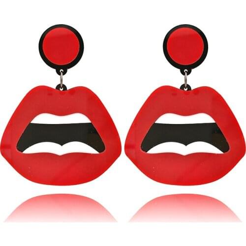 Fashion Hiphop Funny Red Mouth Drop Earrings For women Expression Exclaim Sexy Big lips Dangle Earring For Party Show E18134