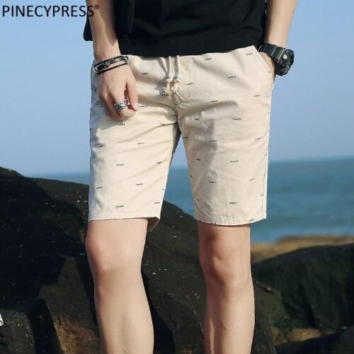 Man Shorts 95% Cotton Trend Summer Khaki Grey Elastic Waist Printed Street Young Male Beach Fashion Casual Men Short Pants