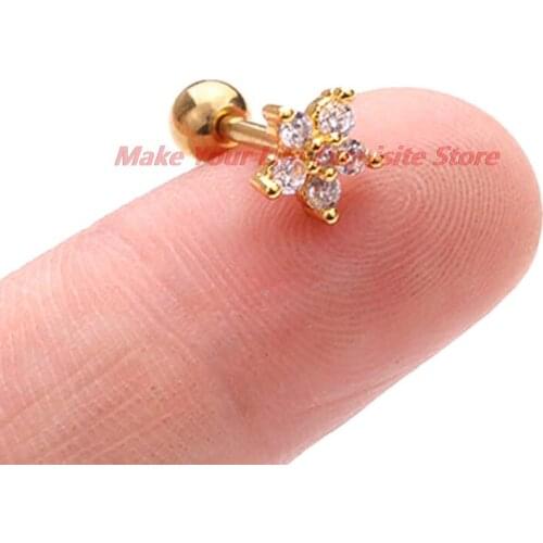 New 1PC Stainless Steel And Cz Flower Heart Cross Dangle Cartilage Helix Screw Back Earring Stud Ear Piercing Jewelry