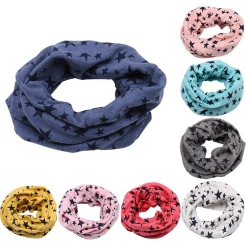 New Boy Girls Cotton Neck Scarf Rings Pentagram Printed Warm Shawl Kids O-Ring Neckerchief Print Star Pink Yellow Women Wraps