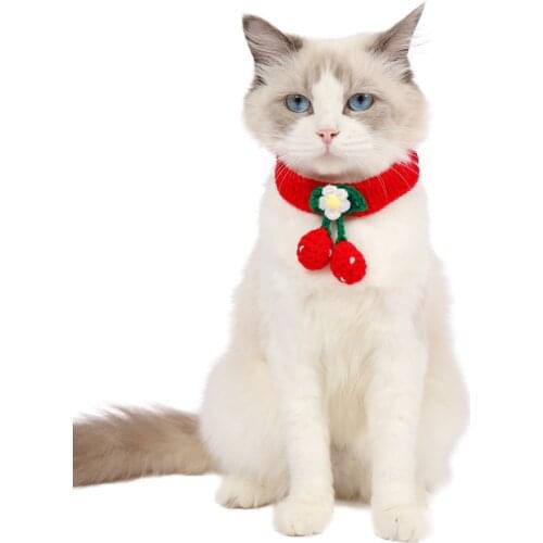 Cherry Cute Cat and Dog Collar Bib Adjustable Accessory Flower Necklace Handmade Crochet Wool Basic
