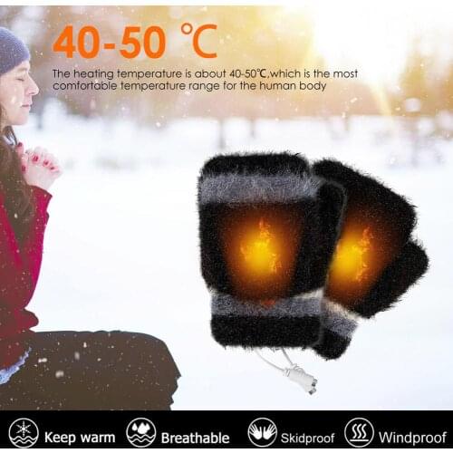 USB Electric Heating Gloves 40℃-50℃ 5V Use Voltage Half-finger Heating Gloves For Winter Autumn Outdoor Sport Activity