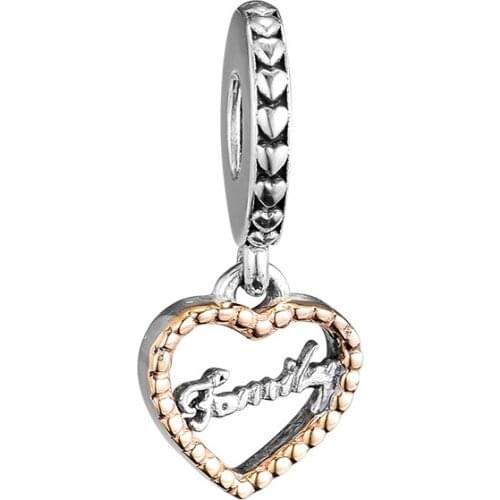 Fits for Pandora Charms Bracelets Loving Family Beads with real Golden Color 100% 925 Sterling Silver Jewelry Free Shipping