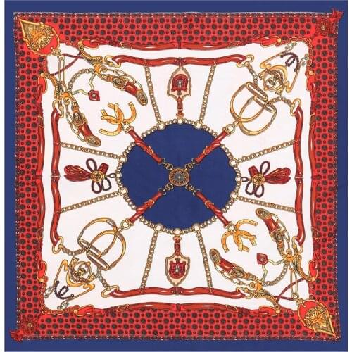 POBING 70cm*70cm Luxury Brand Women Twill Silk Scarf 2017 Spain Chain Pattern Headband Print Scarf Lady Small Square Scarves