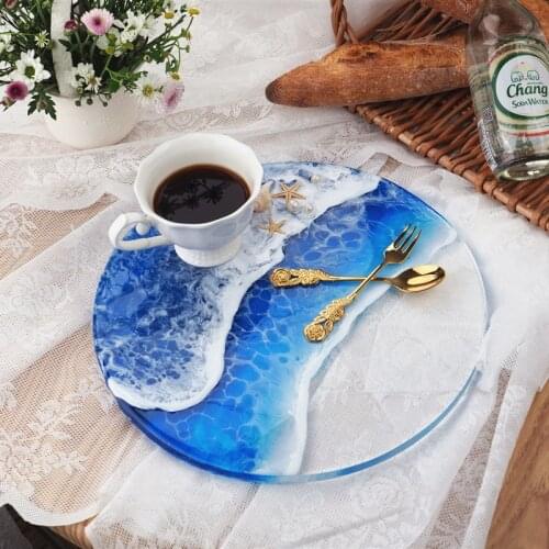 Silicone Round Tray Fruit Plate Mold Handcrafted Mirror Resin Mold Crystal Table Plate Decoration Silicone Mold For Resin