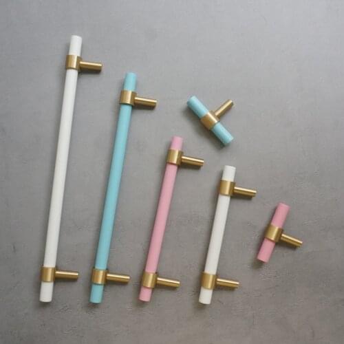 Light Luxury Nordic Simple Brass Handle Colored Beech Cabinet Drawer Wardrobe Door New Chinese Double Hole Long Handle