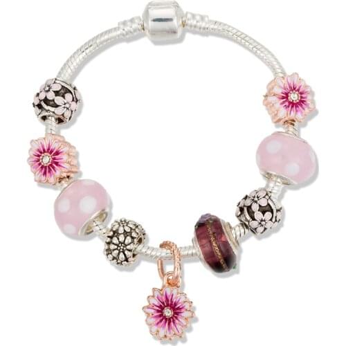 VIOVIA 2020 Daisy Flowers Design New Arrival Beads of Flowers With Butterfly Bracelets for Original Bracelet Jewelry B20010