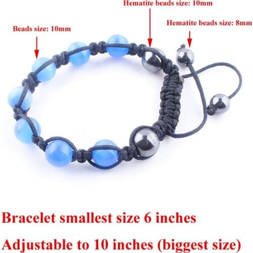 WOJIAER Blue Opal Stone Round Beads Round Hematite Beads Adjustable Braided Rope Beaded Bracelet Jewelry PK782