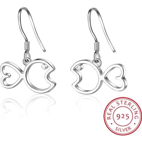 925 Sterling Silver Fish Animal Earrings For Women New Design Lovely Girls Christmas Gift Statement Jewelry Pendientes Plata 925