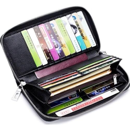 Cow Leather Womans Long Wallet Purse Female Credit Card Holder Zipper Wallet Long Coin Purse For Cards Purse Portefeuille