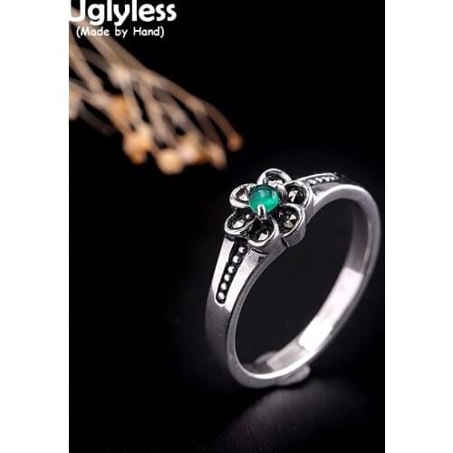 Uglyless MINI Size Green Zircon Floral Rings for Women Thai Silver Little Flowers Rings Real 925 Silver Marcasite Jewelry Ethnic