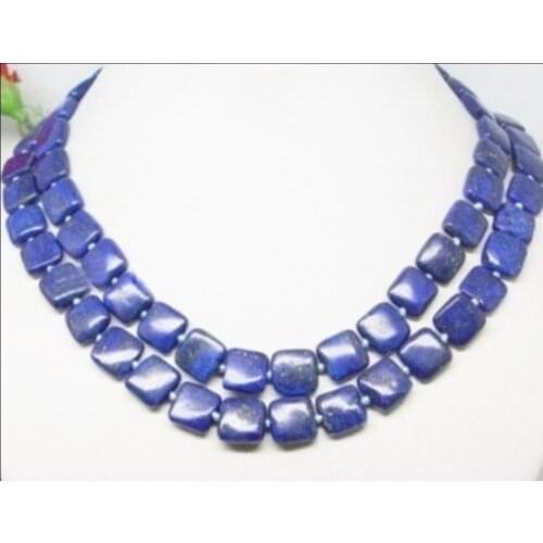 Elegant natural square blue lapis lazuli white cultured spacers pearl beads necklace women high quality 36inch BV345