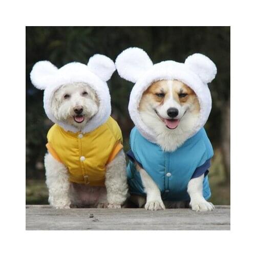 Winter Dog Clothes Hoodie Coat Thicken Warm Clothes French Bulldog Clothing Pure Color Pet Cotton Clothes For Small Dogs