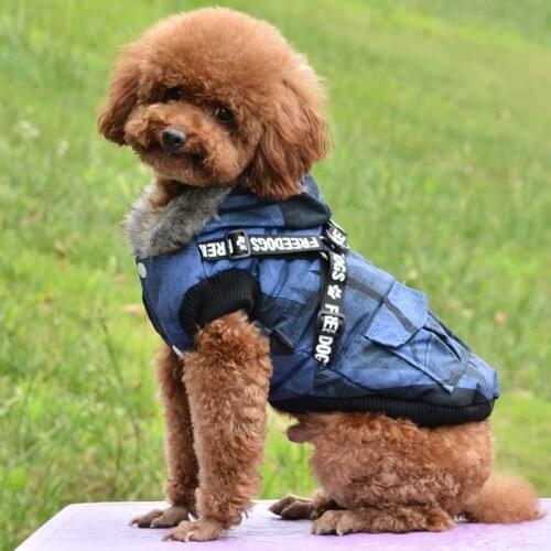Pet Dog Jacket With Harness Winter Warm Plush Collar Waterproof Windproof Camping Dog Vest For Smal Medium Dogs Pet Supplies