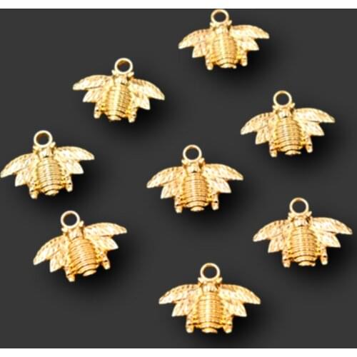 20pcs Gold Plated Cute Little Bee Pendant Pop Earrings Bracelet Metal Accessories DIY Charms Jewelry Crafts Making 21*16mm A2412