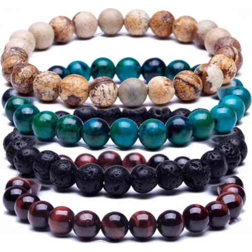 4 PCS Black lava stone beaded bracelet Natural stone round bead bracelets for women Fashion tiger eye men women bracelet jewelry
