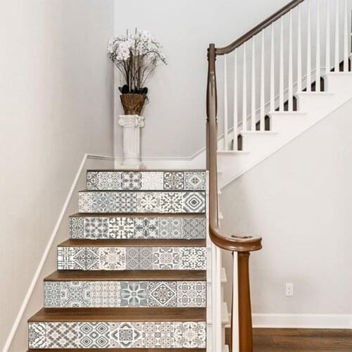 6Pcs/Set 3D Stair Riser Decals Wall Tile Mural Staircase Stickers Mosaic Removable Stair Sticker Vinyl DIY Home Decor