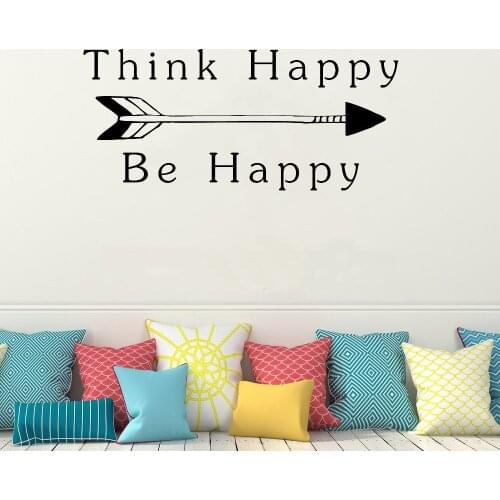 Art Home Decor Think Happy Be Happy Wall Decoration Art Removeable Stickers Bedroom Poster Quote Thoughts Positive Mural LY04
