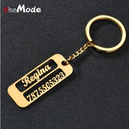 ELSEMODE Personalized Name Number Date Keychain Stainless Steel Couple Family Member Custom Jewelry for Men Women