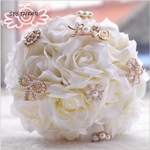Rose Bride Bouquet Flowers Marriage Accessories Bridal Wedding Bouquet Handmade Holding Flowers Artifical SPH035